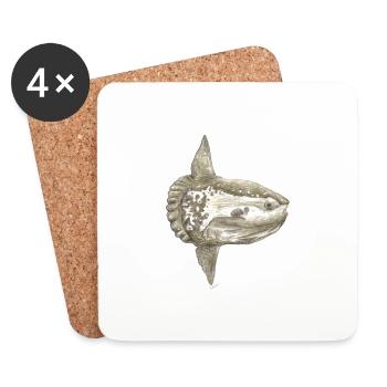 Mola mola poisson-lune pour les pêcheurs, les plongeurs - Dessous de verre (lot de 4) - blanc - Devant