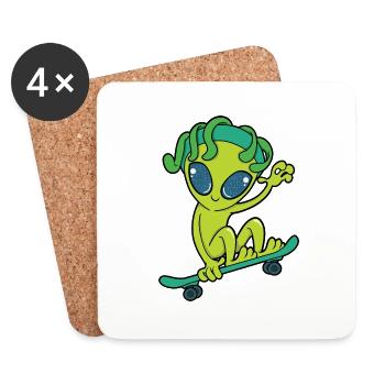 Skateboard Alien - Untersetzer (4er-Set) - Weiß - Vorne
