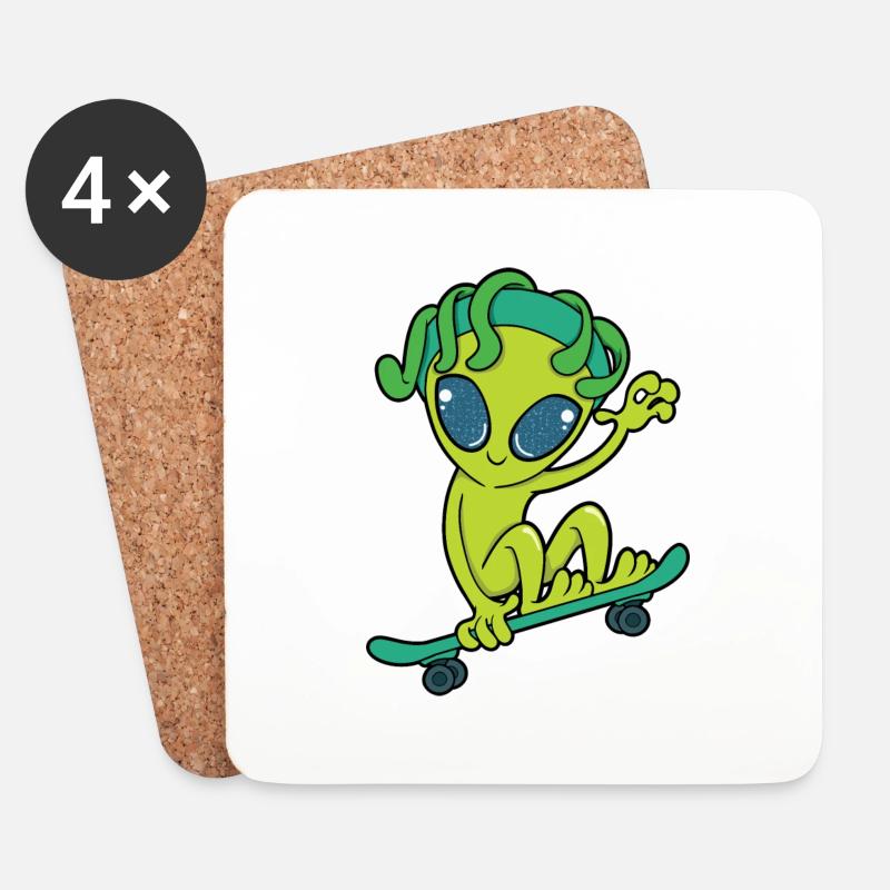 Skateboard Alien - Untersetzer (4er-Set) - Weiß
