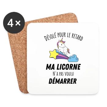 Désolé pour le retard licorne humour - Dessous de verre (lot de 4) - blanc - Devant