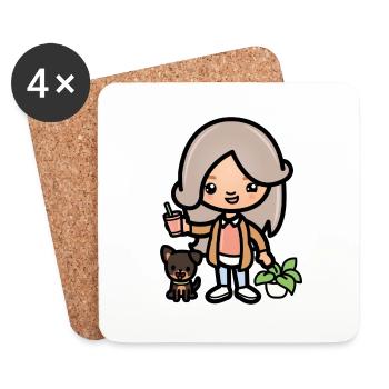 Cute toca girl - Aesthetic game character and dog - Coasters (set of 4) - white - Front