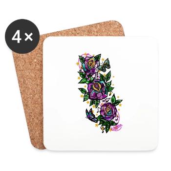 Rose/Noten/Schmetterlinge - Untersetzer (4er-Set) - Weiß - Vorne