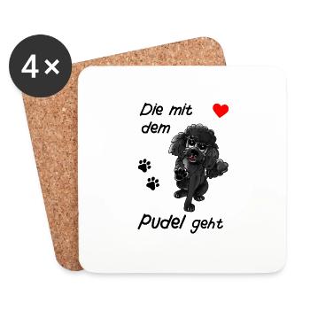 Pudeldesign - Die mit dem Pudel geht Comicstyle - Untersetzer (4er-Set) - Weiß - Vorne