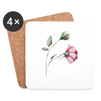 Handgemalte Aquarell Blume, Blumen, Wasserfarben - Untersetzer (4er-Set) - Weiß - Vorne