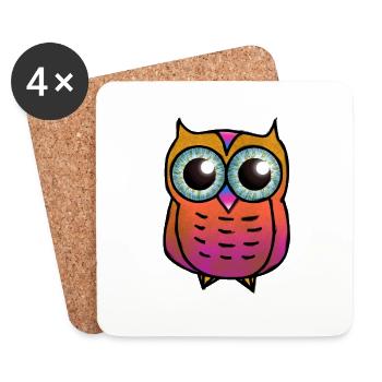 Orange And Pink Owl Textured Hairy Owl/ Cute Owl - Coasters (set of 4) - white - Front