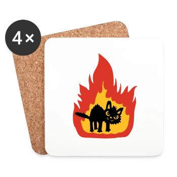 Burning hot cat - Coasters (set of 4) - white - Front