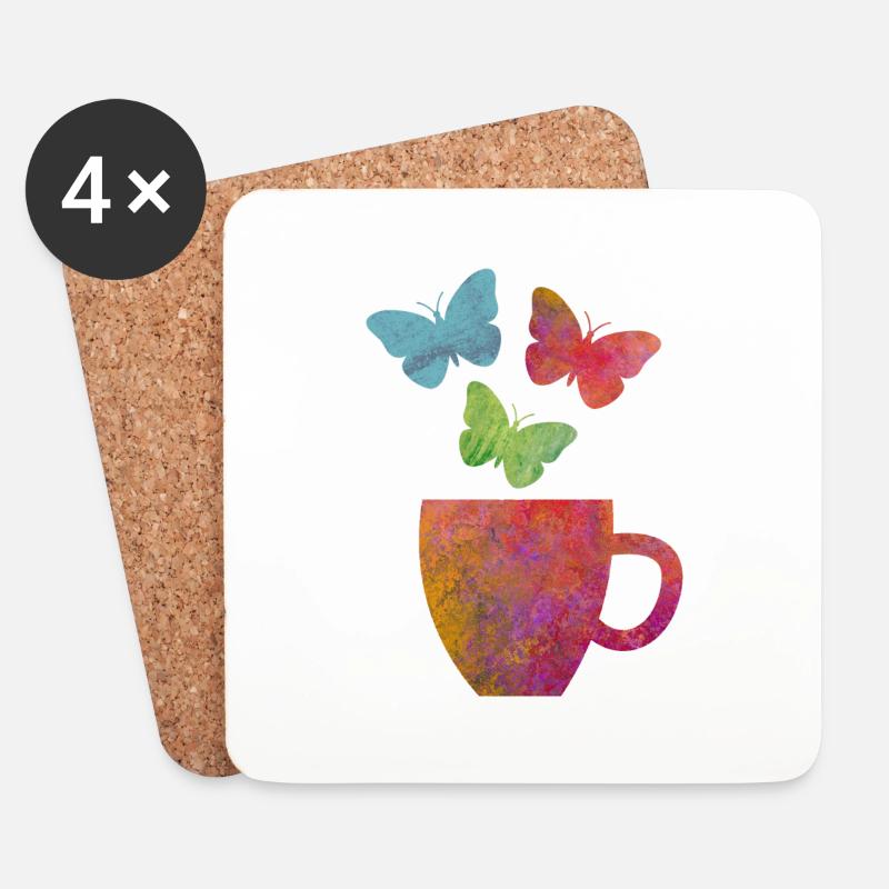 Ich liebe Kaffee und Schmetterling - Untersetzer (4er-Set) - Weiß
