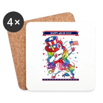 Dabbing Unicorn 4 juillet Drapeau américain - Dessous de verre (lot de 4) - blanc - Devant