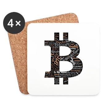 Bitcoin BTC Crypto Word Cloud Art - Dessous de verre (lot de 4) - blanc - Devant