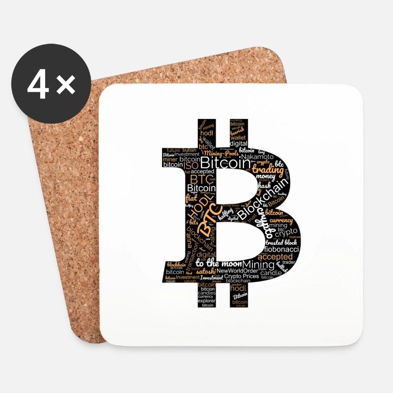 Bitcoin BTC Crypto Word Cloud Art - Untersetzer (4er-Set) - Weiß