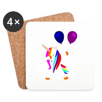tamponner des licornes licorne avec des ballons - Dessous de verre (lot de 4) - blanc - Devant