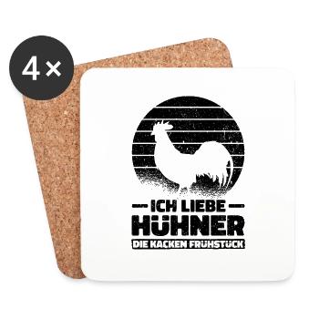 Ich liebe Hühner die kacken Frühstück. Bauernhof - Untersetzer (4er-Set) - Weiß - Vorne