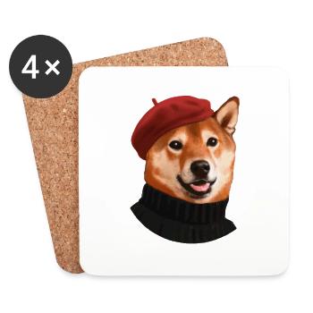 Shiba Hund mit Mütze und Pullover - Untersetzer (4er-Set) - Weiß - Vorne