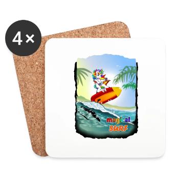 Einhorn magical foil surf - Einhorn auf Surfbrett - Untersetzer (4er-Set) - Weiß - Vorne