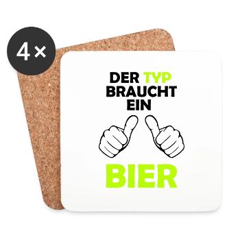 Der Typ braucht ein Bier - Untersetzer (4er-Set) - Weiß - Vorne