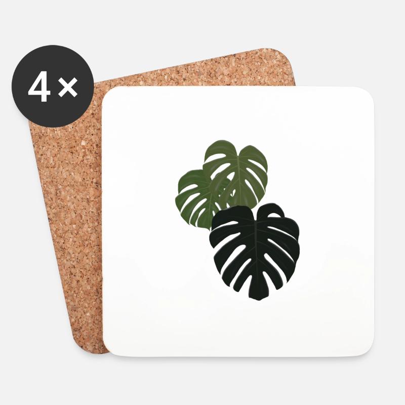 Lochpflanze Monstera - Untersetzer (4er-Set) - Weiß