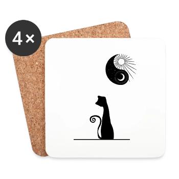 cat in front moon - Coasters (set of 4) - white - Front