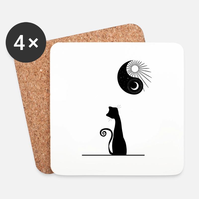 Katze vor dem Mond - Untersetzer (4er-Set) - Weiß