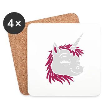 Visage comique licorne heureuse - Dessous de verre (lot de 4) - blanc - Devant