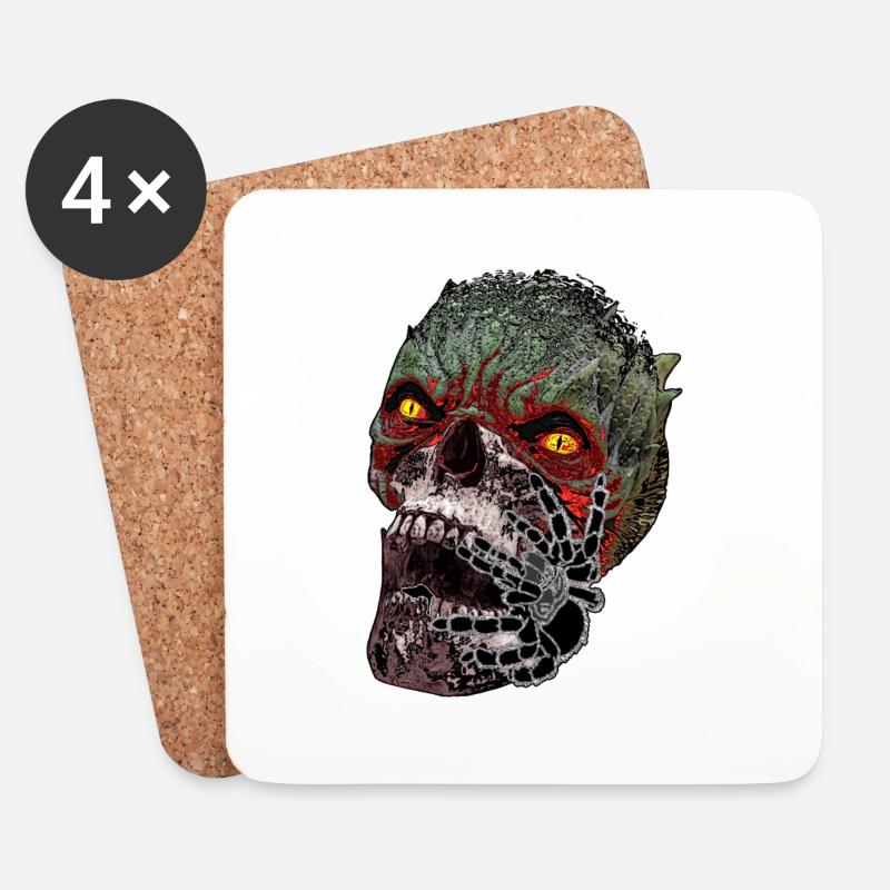 Halloween Gruselmonster - Untersetzer (4er-Set) - Weiß