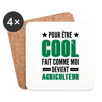 agriculteur et cool / cadeau humour agriculteur - Dessous de verre (lot de 4) - blanc - Devant