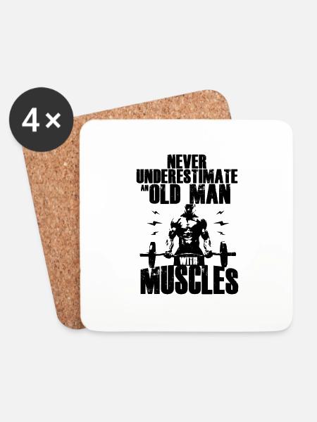 Never Underestimate An Old Man With Muscles - Coasters (set of 4) - white