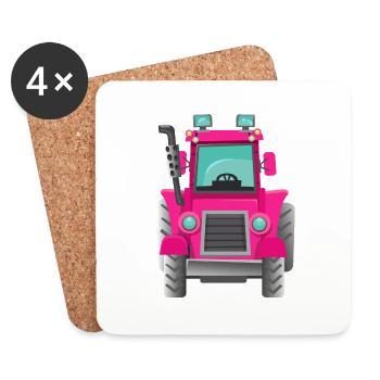 Pink Tractor - Coasters (set of 4) - white - Front