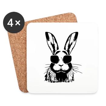Rabbit Pet Animal Cool Sunglasses Rabbit Vector - Coasters (set of 4) - white - Front