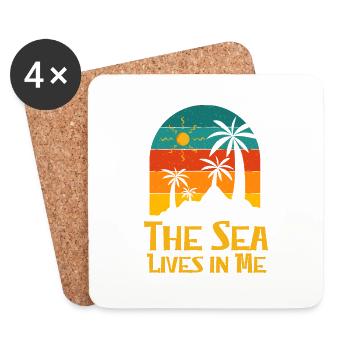 The Sea Lives in Me Beach Motivational Quote Ocean - Coasters (set of 4) - white - Front