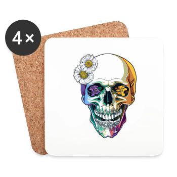 Hippie mexicain coloré Totenkop - Dessous de verre (lot de 4) - blanc - Devant