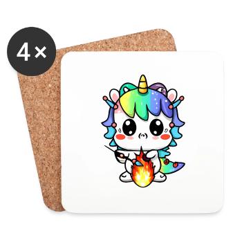 00221 süßes Drachen Einhorn Baby spielt mit Feuer - Untersetzer (4er-Set) - Weiß - Vorne
