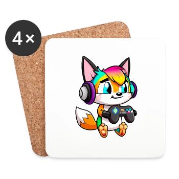 00251 süßer Fuchs mit Headset und Controller - Untersetzer (4er-Set) - Weiß - Vorne