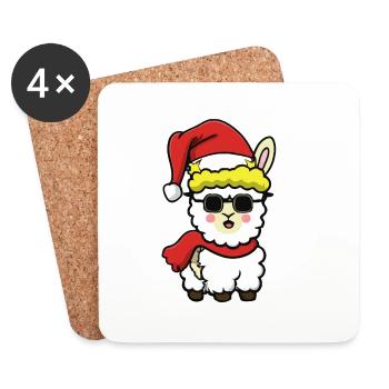 Alpaga Père Noël Cadeau de Noël - Dessous de verre (lot de 4) - blanc - Devant