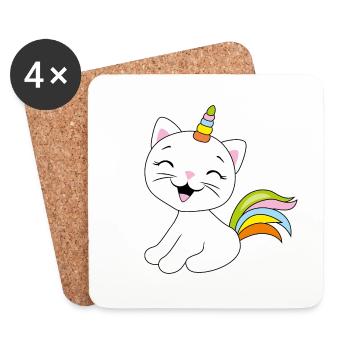 Licorne de chat mignon souriant - Dessous de verre (lot de 4) - blanc - Devant