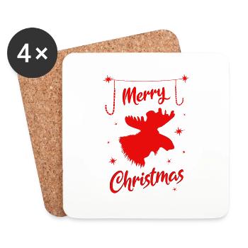 Elch Frohe Weihnachten Rentier Hirsch - Untersetzer (4er-Set) - Weiß - Vorne