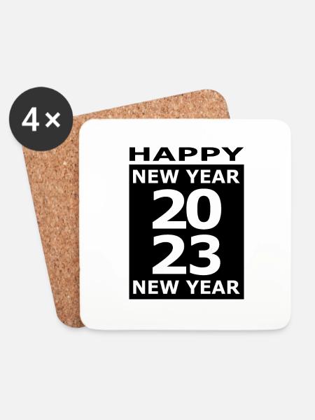 Happy New Year 2023 (B&W) (2) - Coasters (set of 4) - white