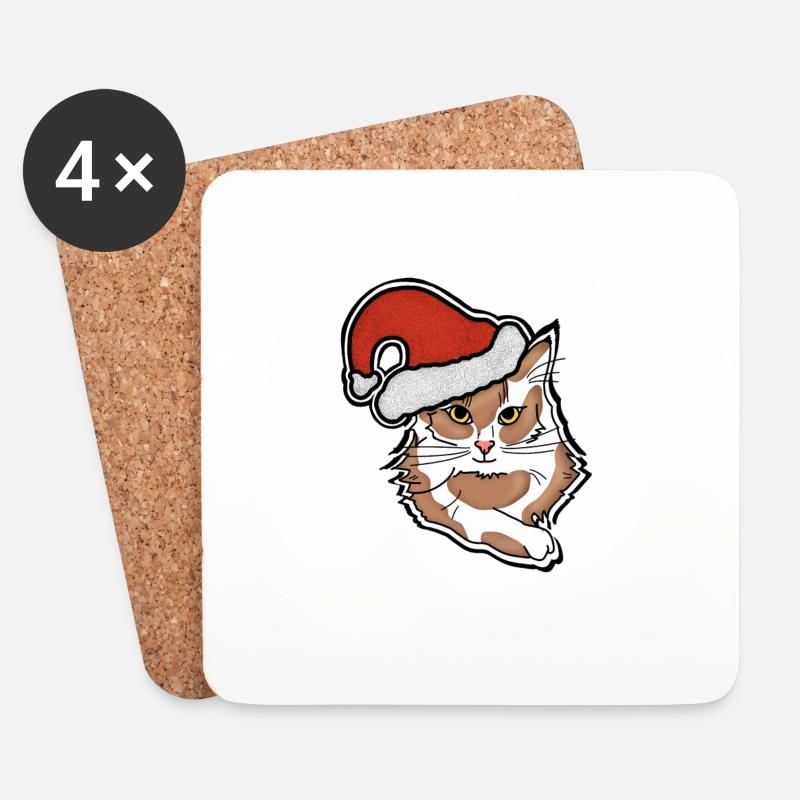 cat with chrismas hat - Untersetzer (4er-Set) - Weiß