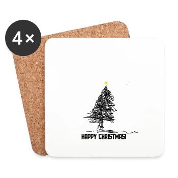 Joyeux Noël, sapin de Noël - Dessous de verre (lot de 4) - blanc - Devant