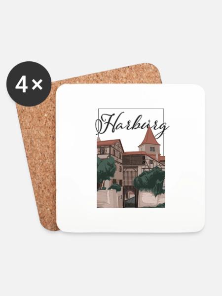 Illustration // Harburg // Burg - Untersetzer (4er-Set) - Weiß
