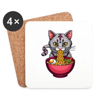 Cute cat enjoys ramen noodles design - Coasters (set of 4) - white - Front