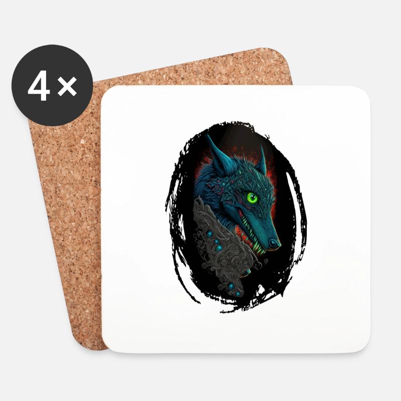 Blue Gothic Wolf - Coasters (set of 4) - white