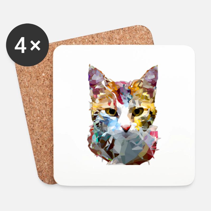 Abstrakte Polygon geometrische Katze - Untersetzer (4er-Set) - Weiß