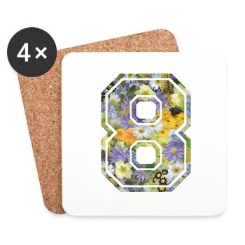 Numero 8 fleur, Équipe Foot, basket université - Dessous de verre (lot de 4) - blanc - Devant