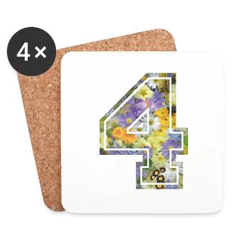 Numero 4 fleur, Équipe Foot, basket université - Dessous de verre (lot de 4) - blanc - Devant