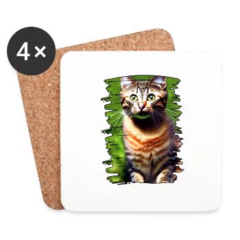 Visage de chat 3 - Dessous de verre (lot de 4) - blanc - Devant