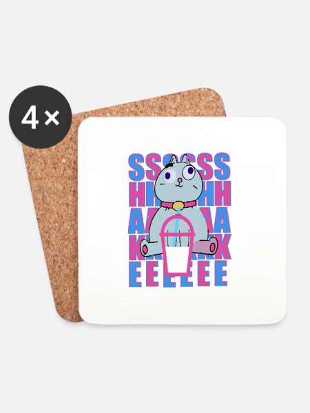 cute cat drinking milk shake - Coasters (set of 4) - white