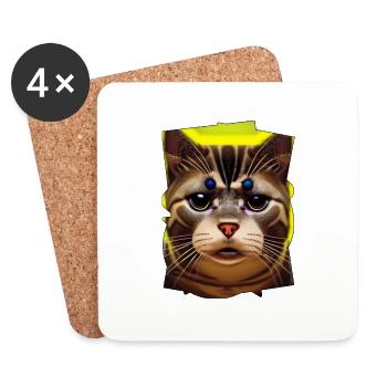 Visage de chat - Dessous de verre (lot de 4) - blanc - Devant