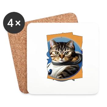 Weltraum Katze - Untersetzer (4er-Set) - Weiß - Vorne