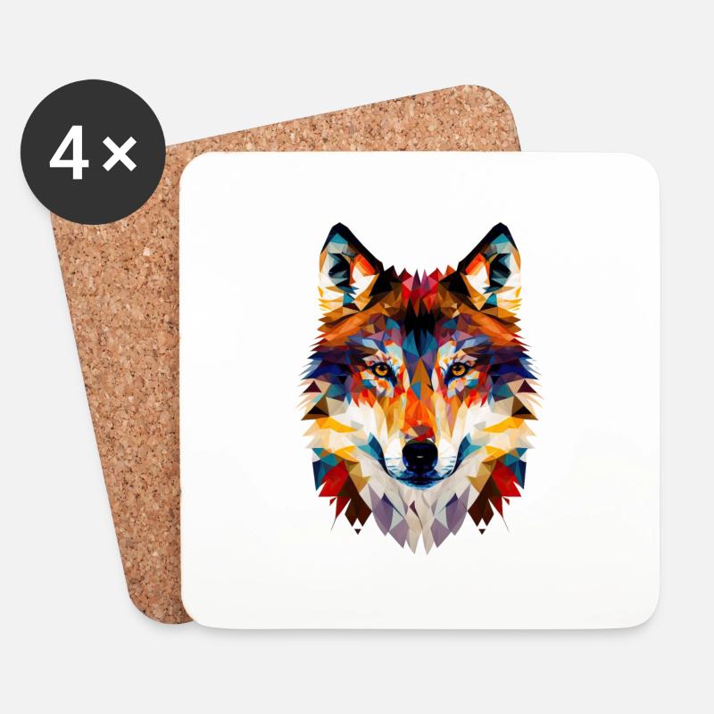 Wolf Gesicht Geometrisch Abstrakt Bunt - Untersetzer (4er-Set) - Weiß