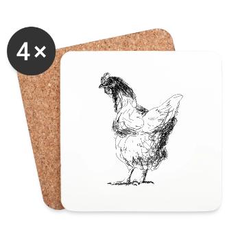 Poulet - Dessous de verre (lot de 4) - blanc - Devant